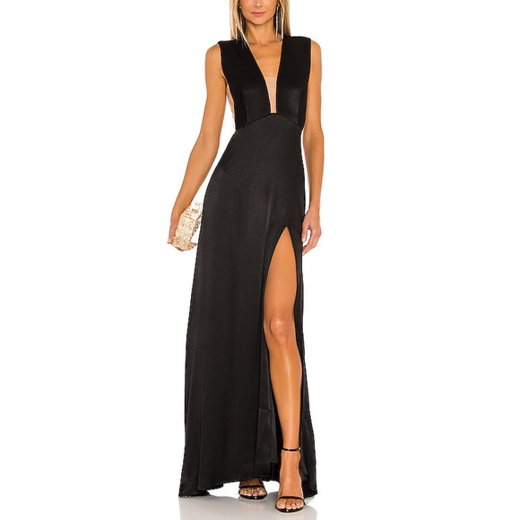 Sau Lee 'Genevie' Black Viscose Satin Gown Size 4